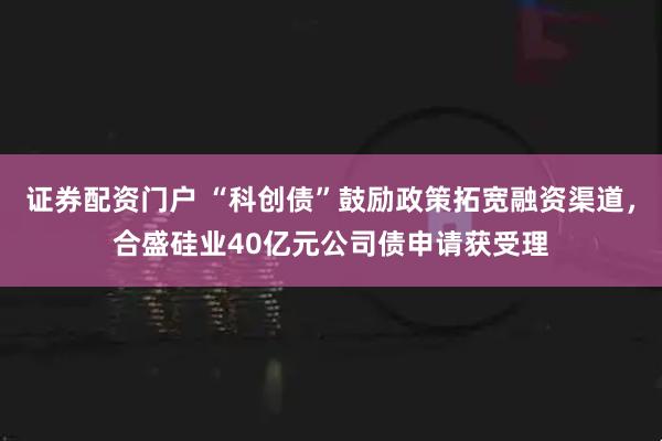 证券配资门户 “科创债”鼓励政策拓宽融资渠道，合盛硅业40亿元公司债申请获受理